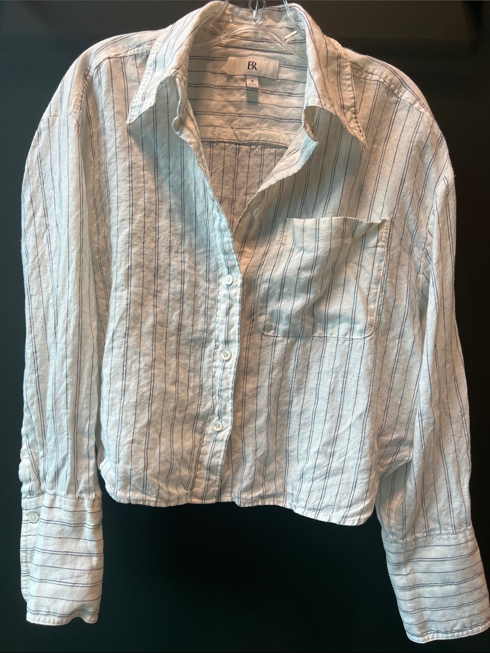 BR The Boxy Crop 100% Linen Shirt - Light Grounded Stripe